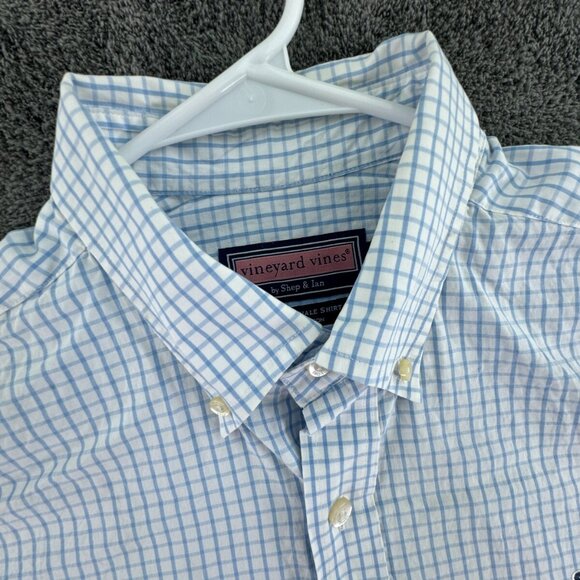 Vineyard Vines Long Sleeve Button Up Mens Slim Fit Whale Shirt Blue Check Large - Picture 7 of 16